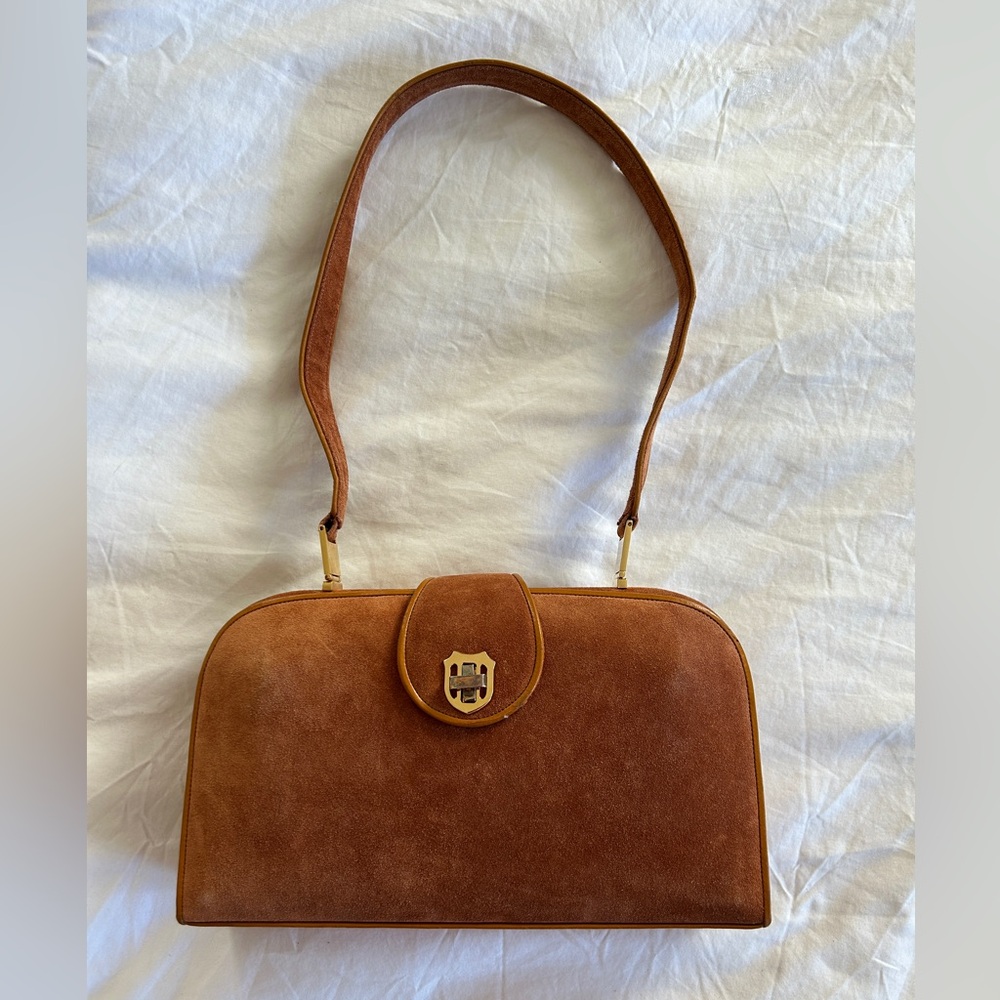Jane August Suede Frame Bag - Camel Brown
